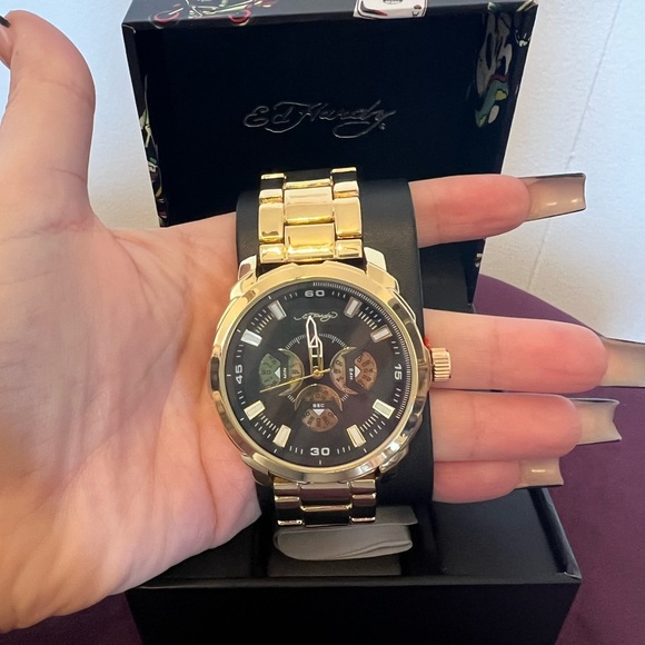 Ed Hardy Gold-Tone Chronograph Watch – Brand New in Box - Picture 2 of 9